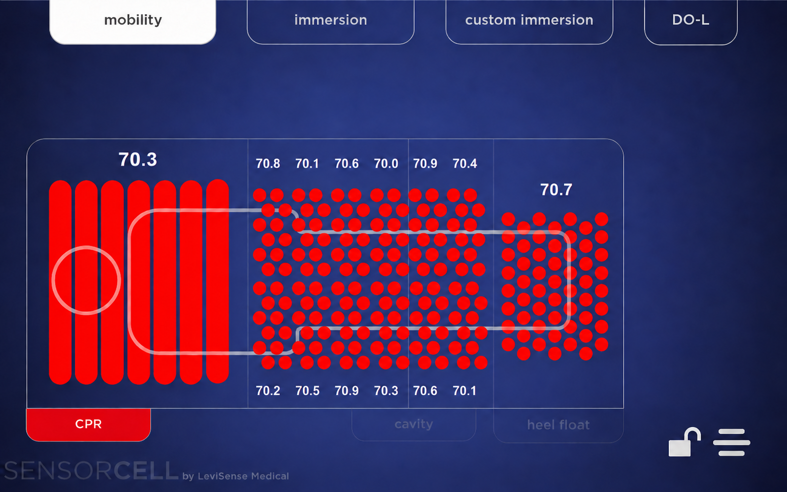 Monitor in Mobility Mode at 70 mmHg